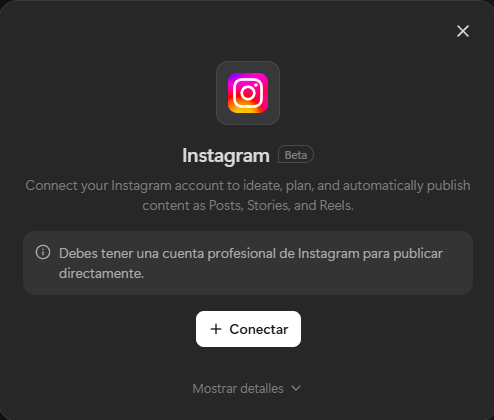 Conexión de la cuenta de Instagram con el agente Manus